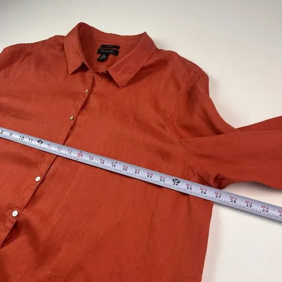 Tahari Linen Button Up Tunic Top Sz 3X Orange Lagenlook Lagom Long Sleeve Boho - Picture 5 of 10